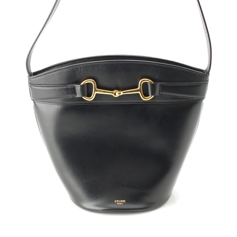 Celine Cressy Leather Horsebit Bucket Shoulder Bag Black